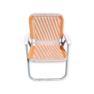 Vintage Macrame Woven Folding Outdoor Orange White Lawn Summer Sun Chair